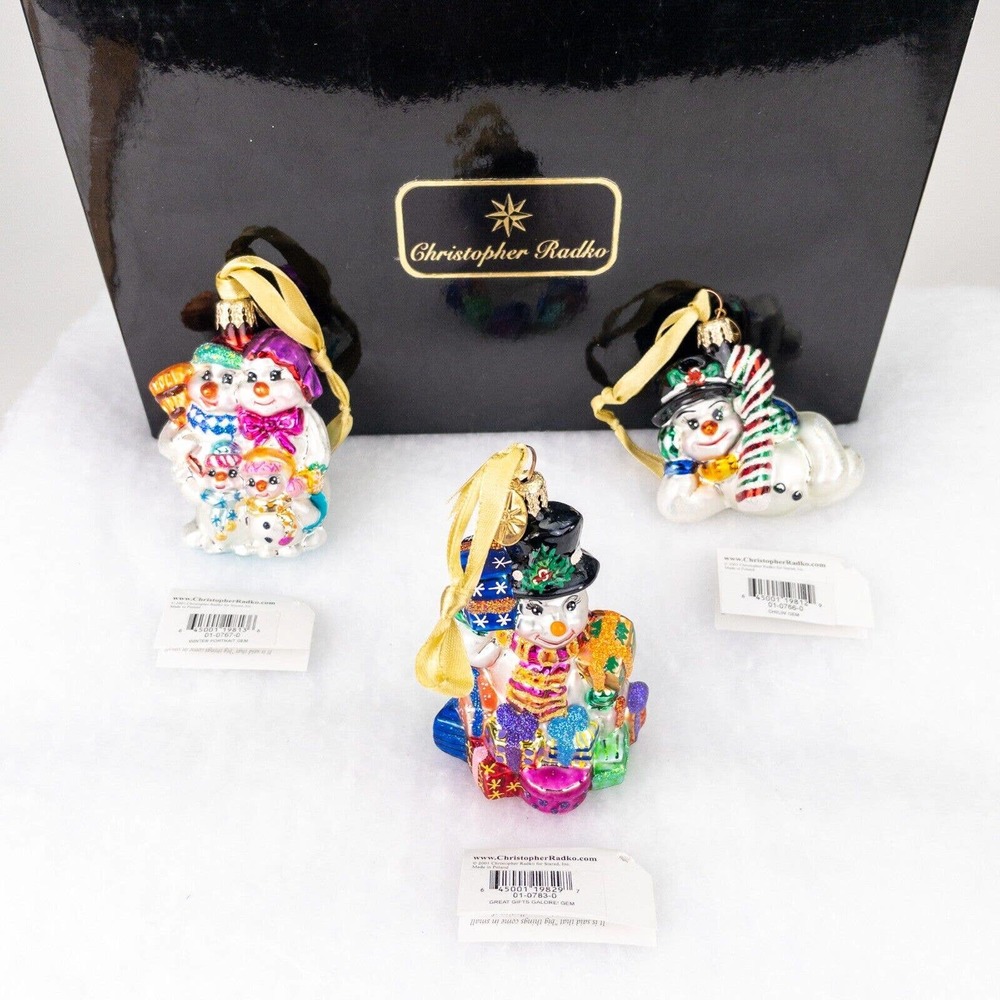 Christopher Radko Glass Ornament 2001 Snowman Set 3 Little Gem Collections